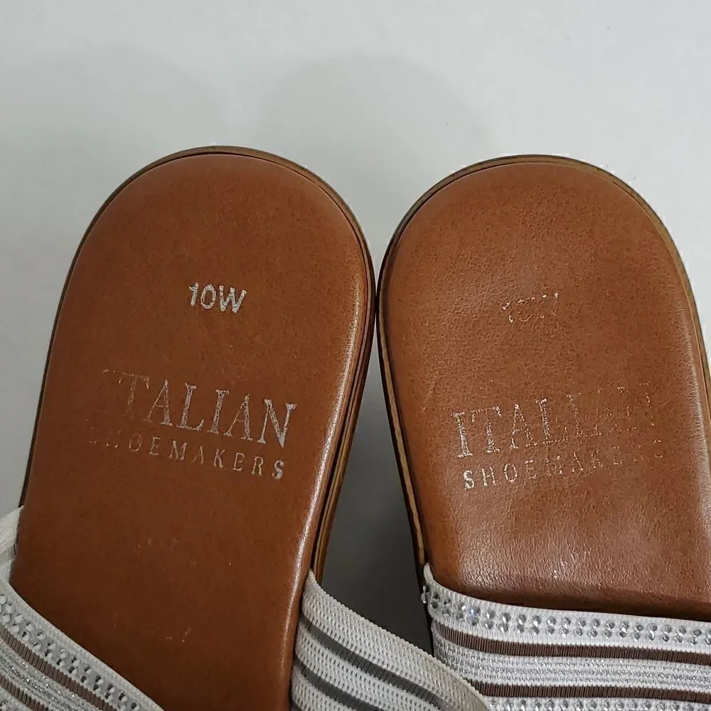 Italian Shoemakers White Silver Sparkly Wedge Sandal Size 10W